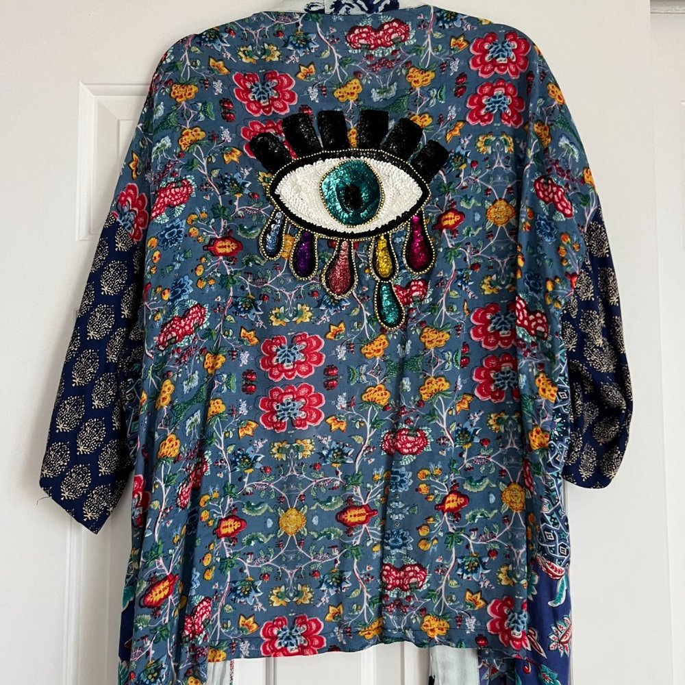 Multicolor Boho Sequin Cotton Kimono - One Size